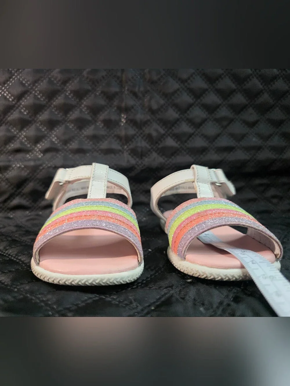 Rachel Shoes Girls' White Sandals with Rainbow Straps